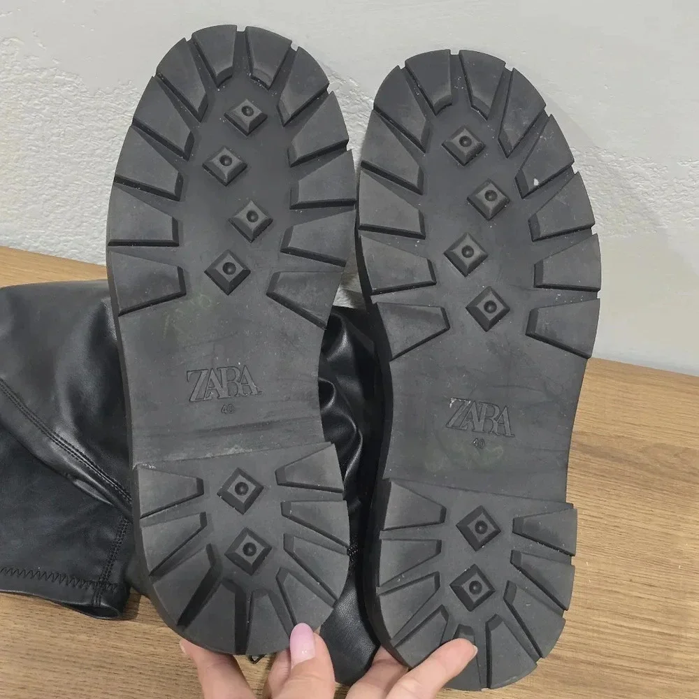 Zara Over The knee 3008/611 Lug Sole Boots Size‎ 40 US 9 Black